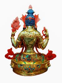 Buddhist Handmade Statue Of Chenrezig, [full Fire Gold Plated], [face Painted]