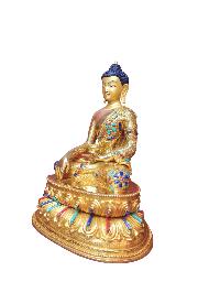 Buddhist Handmade Statue Of Shakyamuni Buddha, [full Fire Gold Plated], [face Painted]