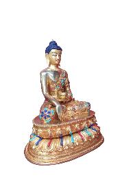Buddhist Handmade Statue Of Shakyamuni Buddha, [full Fire Gold Plated], [face Painted]