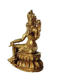 Buddhist Miniature Statue Of Green Tara, [gold Plated]