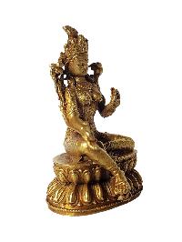 Buddhist Miniature Statue Of Green Tara, [gold Plated]