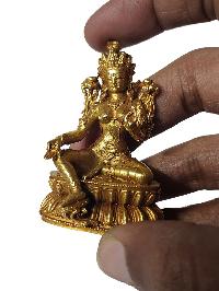 Buddhist Miniature Statue Of Green Tara, [gold Plated]