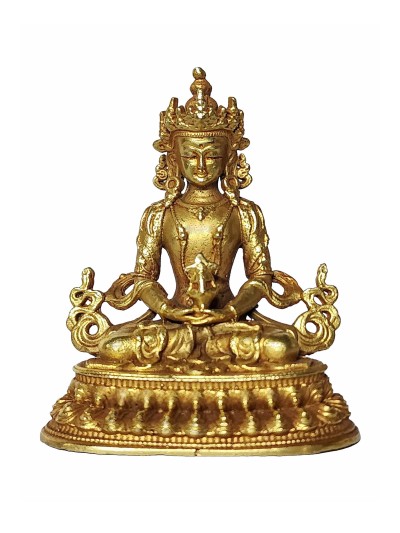 Buddhist Miniature Statue Of Aparimita, [gold Plated], Amitayus, Chepame