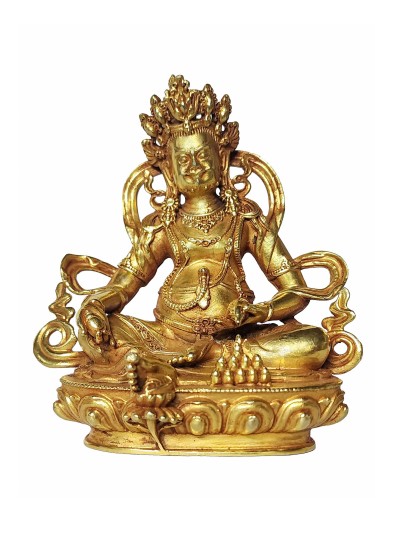 Buddhist Miniature Statue Of Yellow Jambhala, gold Plated
