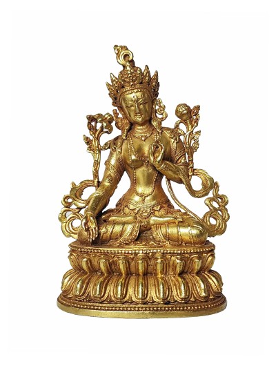 Buddhist Miniature Statue Of White Tara, [gold Plated]