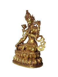 Buddhist Miniature Statue Of White Tara, [gold Plated]