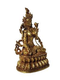 Buddhist Miniature Statue Of White Tara, [gold Plated]