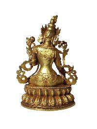 Buddhist Miniature Statue Of White Tara, [gold Plated]