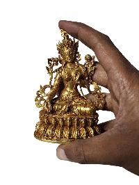 Buddhist Miniature Statue Of White Tara, [gold Plated]