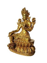 Tibetan Buddhist Statue Of Green Tara, [full Gold Plated]