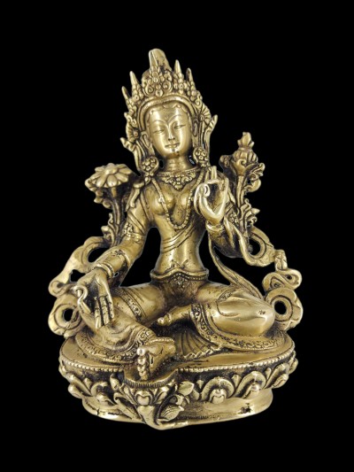 Buddhist Handmade Statue Of Green Tara, [bronze Finishing]