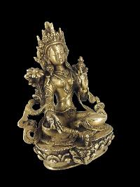 Buddhist Handmade Statue Of Green Tara, [bronze Finishing]