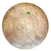 Tibetan [handmade] Gong With [double Dorje] Design, Mandala Design Double Dorje, Wind Gong, Flat Gong