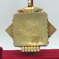 [sterlin Silver] Tibetan Ghau Amulet Box [tortoise], [gold Plated], [stone Setting]