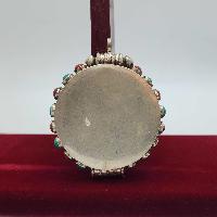 [sterlin Silver] Tibetan Ghau Box With Flower Design, [stone Setting]