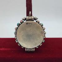 [sterlin Silver] Tibetan Ghau Box With Flower Design, [stone Setting]