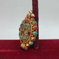 Tibetan Mandala Ghau Box With Sighu Stone, [gold Plated], [stone Setting]