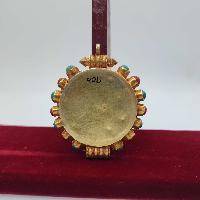 Tibetan Mandala Ghau Box With Sighu Stone, [gold Plated], [stone Setting]