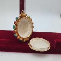 Tibetan Mandala Ghau Box With Sighu Stone, [gold Plated], [stone Setting]