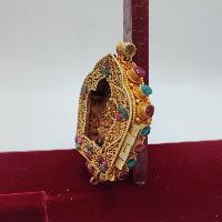 [sterlin Silver] Tibetan Ghau Box With Chengrezig, [gold Plated], [stone Setting]