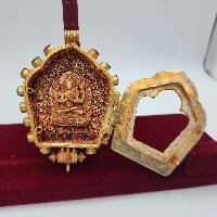 [sterlin Silver] Tibetan Ghau Box With Chengrezig, [gold Plated], [stone Setting]