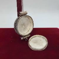 [sterlin Silver] Tibetan Ghau Box With Ashtamangala And Sighu Stone, [gold Plated], [stone Setting]