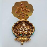 [sterlin Silver] Tibetan Ghau Box With Yogini, [gold Plated], [stone Setting]