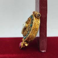 [sterlin Silver] Tibetan Ghau Box With Sankha  [conch Shell] Design, [gold Plated], [stone Setting]