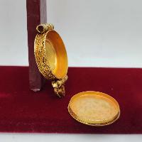 [sterlin Silver] Tibetan Ghau Box With Sankha  [conch Shell] Design, [gold Plated], [stone Setting]