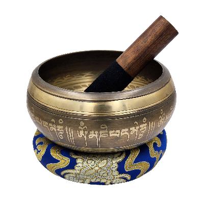 Nepali High Quality Seven Metal Bronze Singing Bowl, [green Tara Carved]