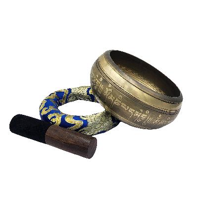 Nepali High Quality Seven Metal Bronze Singing Bowl, [green Tara Carved]