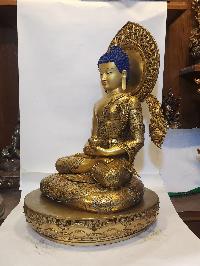 [high Quality], Tibetan Buddhist Handmade Statue Of Amitabha Buddha, [full Fire Gold Plated], [face Painted], [stone Setting]
