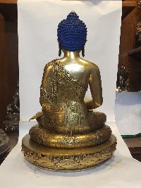 [high Quality], Tibetan Buddhist Handmade Statue Of Amitabha Buddha, [full Fire Gold Plated], [face Painted], [stone Setting]
