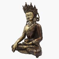 Buddhist Statue Of Shakyamuni Buddha With Crown, [sand Casting], [chocolate Oxidized]