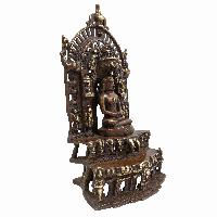 Handmade Statue Of Amitabha Buddha On Throne, [sand Casting], [chocolate Oxidized]