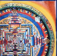 Buddhist Hand Painted Tibetan Thangka Of Kalachakra Mandala Thangka Painting, [red Colour]