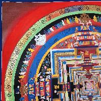 Buddhist Hand Painted Tibetan Thangka Of Kalachakra Mandala Thangka Painting, [red Colour]