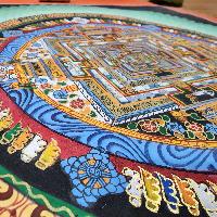 Buddhist Tibetan Thangka Of Kalachakra Mandala, [hand Painted], With Green Rainbow Design, Has Damages