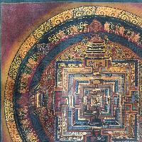 Buddhist Tibetan Thangka Of Kalachakra Mandala, [hand Painted], [antique], [oil Finishing]