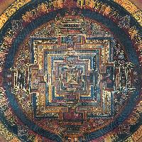 Buddhist Tibetan Thangka Of Kalachakra Mandala, [hand Painted], [antique], [oil Finishing]