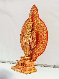 Buddhist Handmade Statue Of [1000] Thousand Arms Sahasrabhuja Avalokitesvara, Full Fire Gold Plated, Painted Face