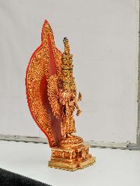 Buddhist Handmade Statue Of [1000] Thousand Arms Sahasrabhuja Avalokitesvara, Full Fire Gold Plated, Painted Face