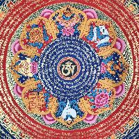 Buddhist Tibetan Thangka Of Mantra Mandala, [hand Painted], Ashtamangala