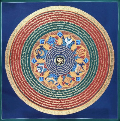 Buddhist Tibetan Thangka Of Mantra Mandala, [hand Painted], Ashtamangala