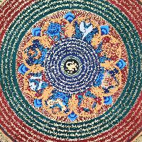 Buddhist Tibetan Thangka Of Mantra Mandala, [hand Painted], Ashtamangala