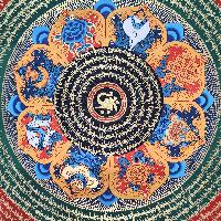 Buddhist Tibetan Thangka Of Mantra Mandala, [hand Painted], Ashtamangala