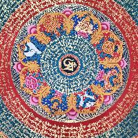 Buddhist Tibetan Thangka Of Mantra Mandala, [hand Painted], Ashtamangala