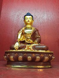 Buddhist Handmade Statue Of Shakyamuni Buddha, [partially Gold Plated], [face Painted], [stone Setting]