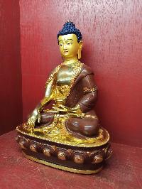 Buddhist Handmade Statue Of Shakyamuni Buddha, [partially Gold Plated], [face Painted], [stone Setting]
