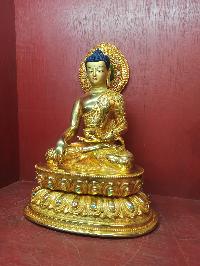 Buddhist Handmade Statue Of Shakyamuni Buddha, [full Fire Gold Plated], [face Painted], [stone Setting]